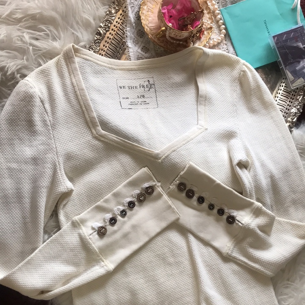 Free People Sweetheart Rare Collectible We the Vintage Thermal Large Cream Tunic